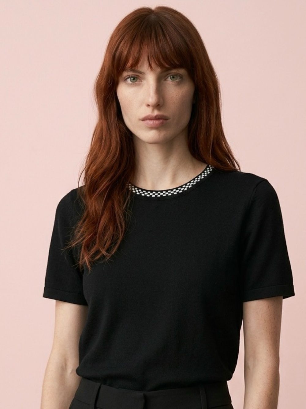 Classic Tee by Karl Lagerfeld Black Sweater Embellished Collar size LG